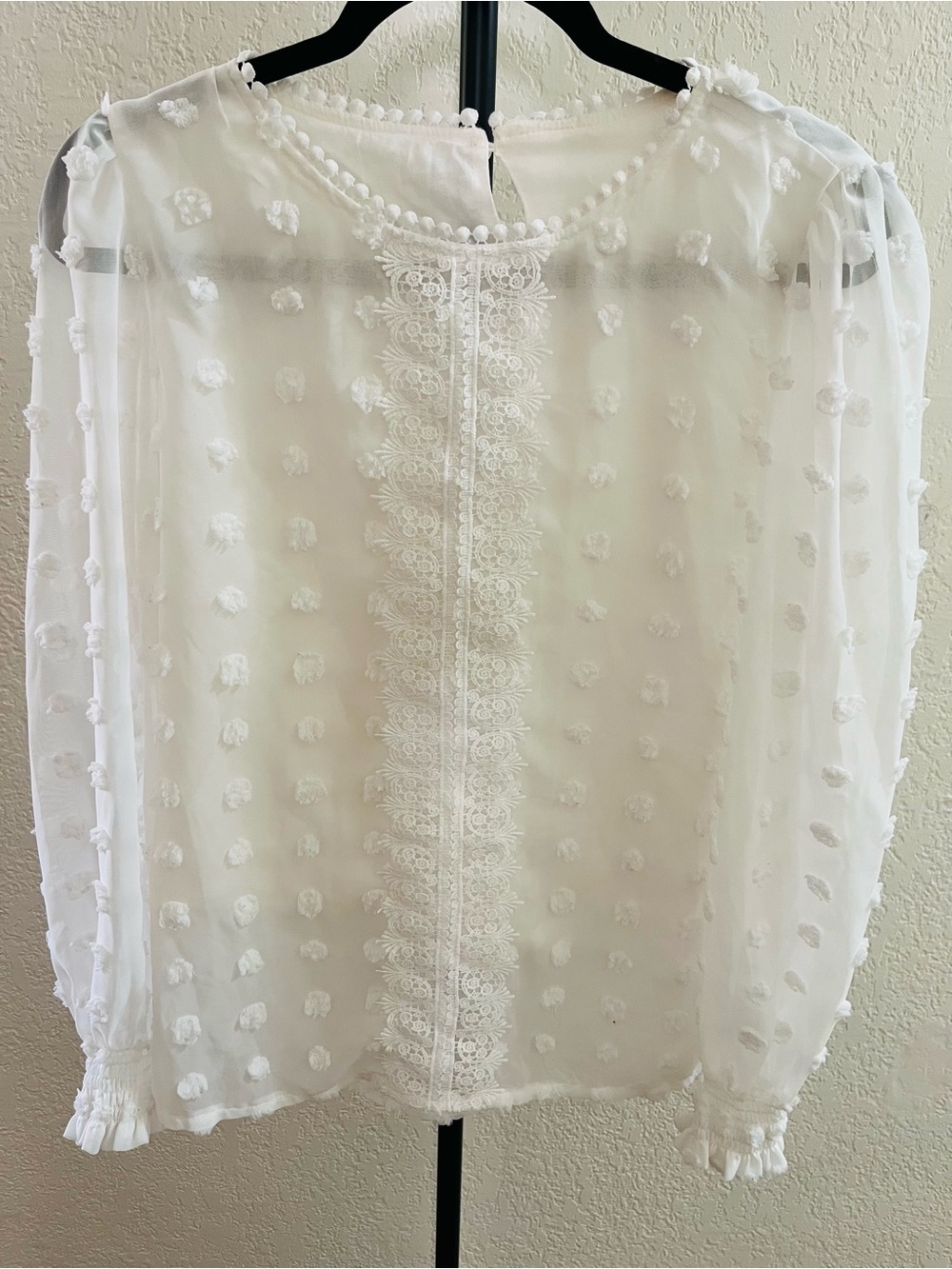 Women’s White Lace Dot Sheer Blouse